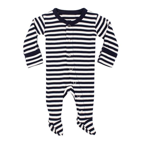 L'ovedbaby Other - Navy & white striped footed onesie